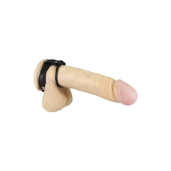 Erotic Fashion ra7427.35 Penis Strap with Rings Black Leather 35mm Rubber
