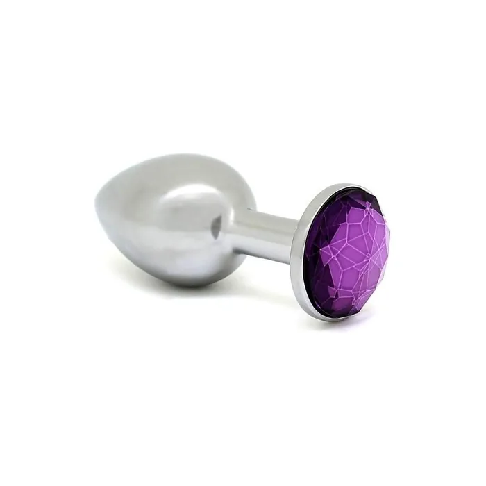 Erotic Fashion Metal Anal Plug Silver and Purple Metal 7.3cm Long