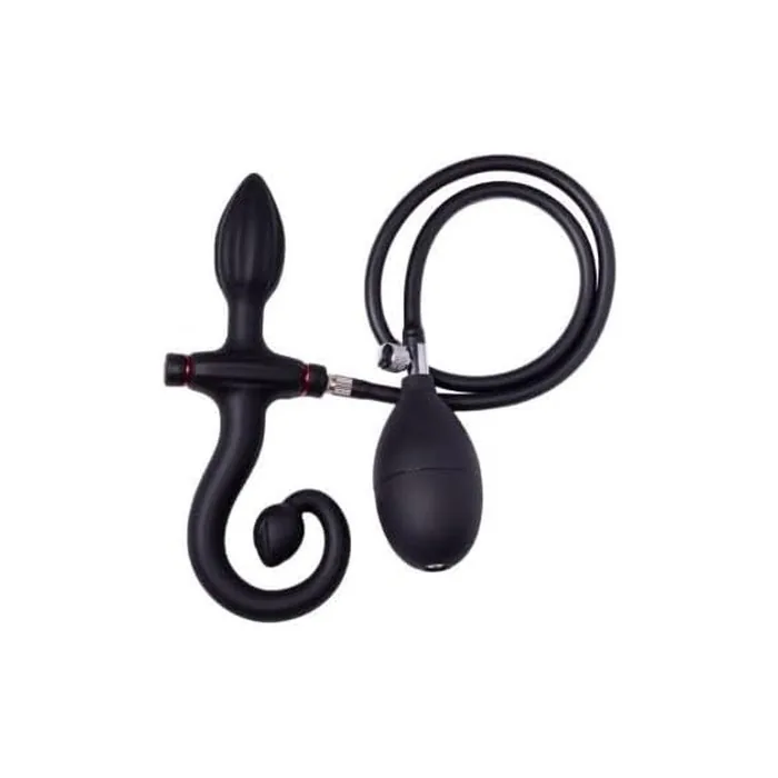 Rimba Latex Play Inflatable Anal Plug with Handle and Pump Black