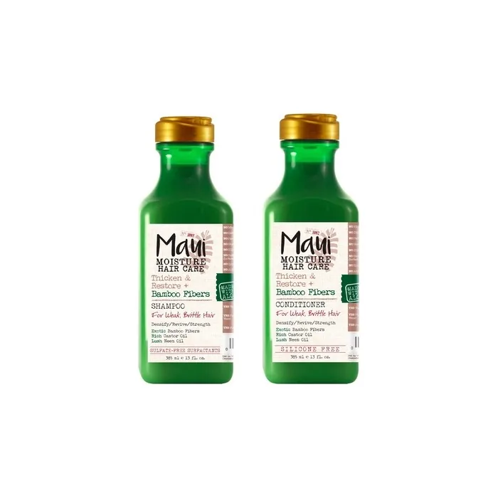 Maui Moisture Thicken & Restore + Bamboo Fibers Strengthening Shampoo and Conditioner Set for Softening Transitioning Hair
