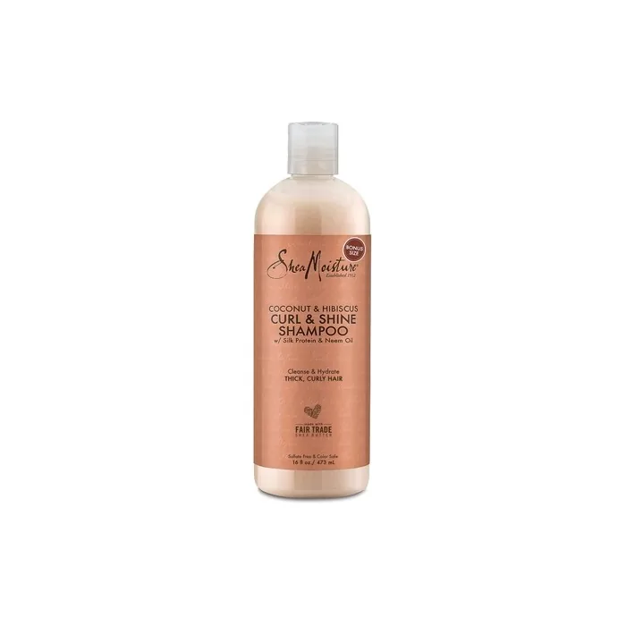 Shea Moisture Coconut & Hibiscus Curl & Shine Shampoo with Shea Butter, Coconut Oil, and Vitamin E - Family Size 16 Fl Oz
