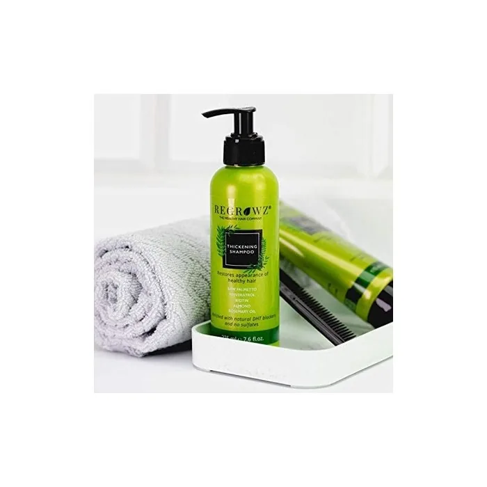 Regrowz Thickening Shampoo with Saw Palmetto, Biotin, Rosemary Oil, Coconut, Almond and Holy Basil Enriched with Natural DHT Blockers 225ml