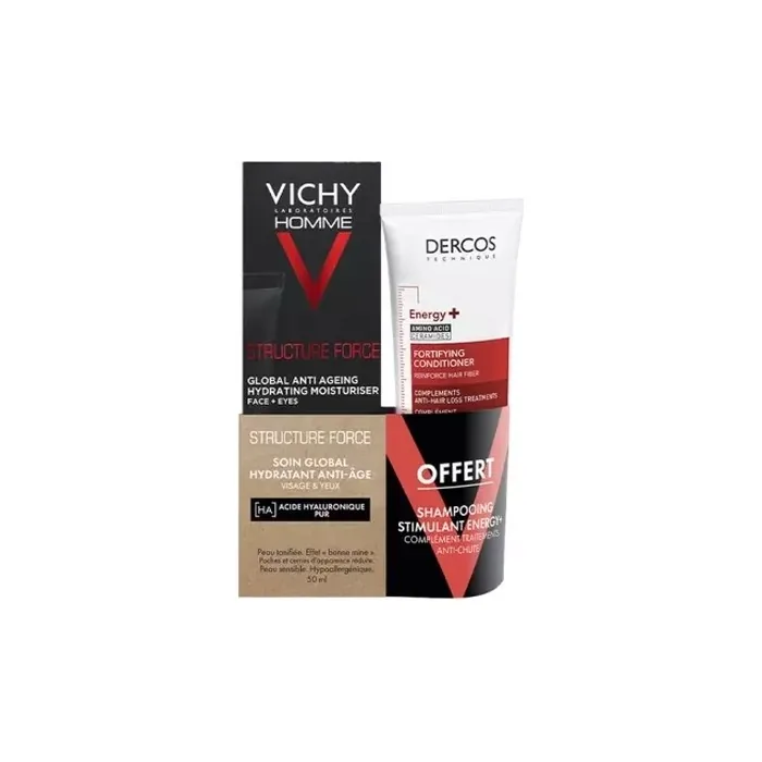 Vichy Homme Structure Force Global Hydrating Antiaging Care 50 Ml Dercos Energy Shampoo 50 Ml Free