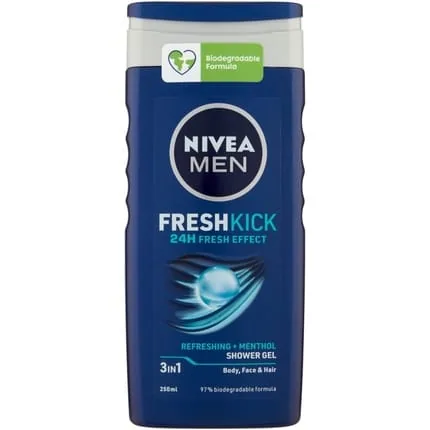 Nivea Men FreshKick Refreshing + Menthol Shower Gel 3-in-1 For Body, Face & Hair 250ml