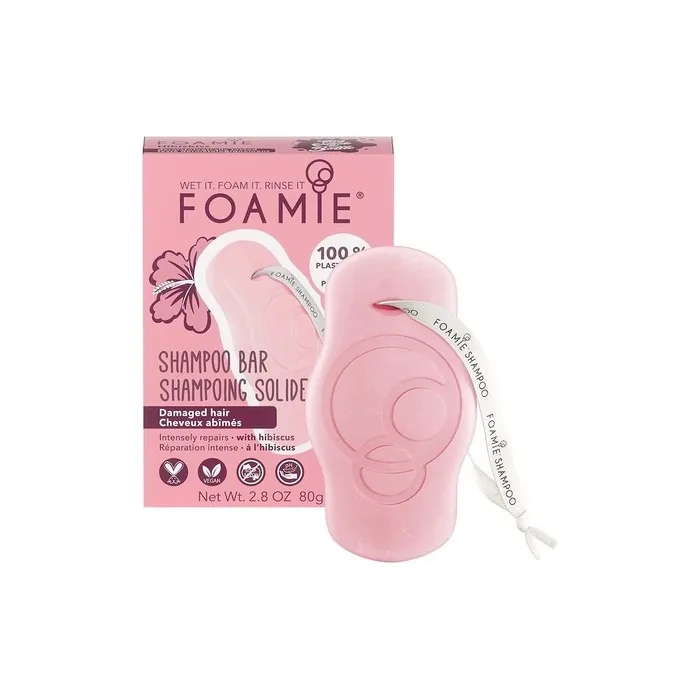FOAMIE Hibiscus Shampoo Bar for Damaged Hair - Plastic-Free pH-Balanced Soap-Free No Sulphates or Parabens - Made in the UK