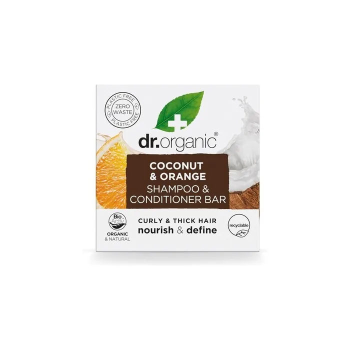 Dr Organic Coconut & Orange Shampoo & Conditioner Bar for Nourishing Curly & Thick Hair 75g