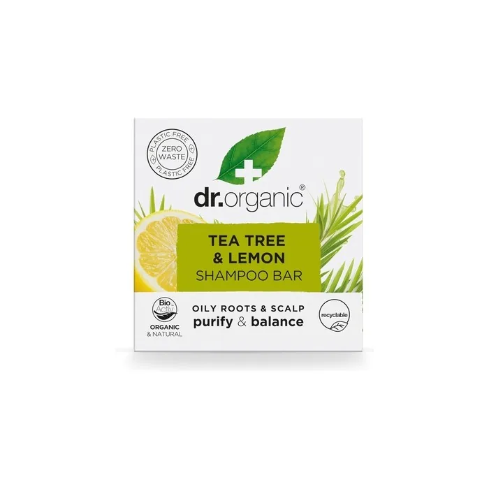 Dr Organic Tea Tree & Lemon Shampoo Bar Purifying for Oily Roots & Scalps 75g