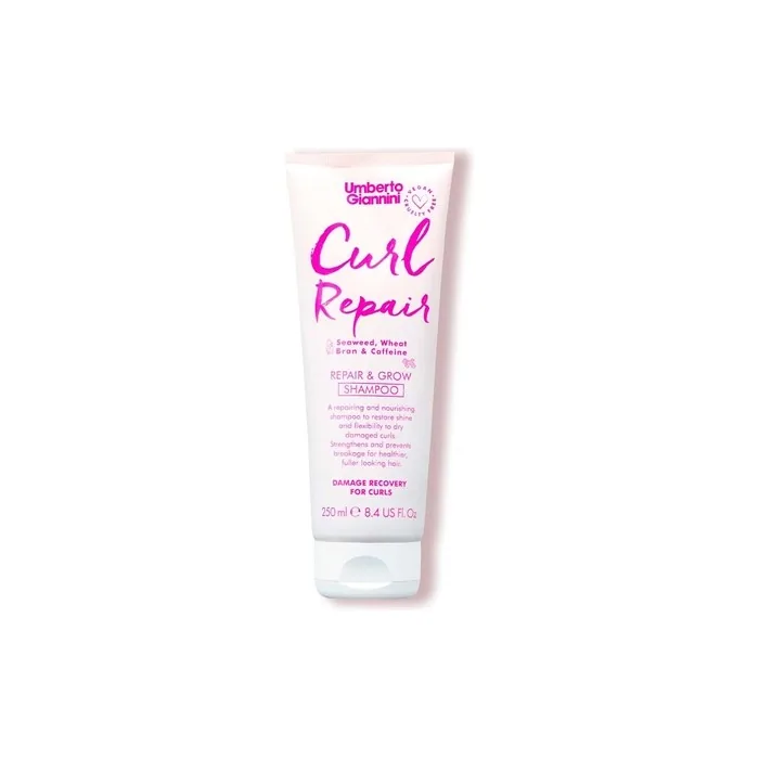 Umberto Giannini Curl Repair Shampoo Vegan Cruelty Free Repair Growth Formula with Seaweed Wheat Bran Caffeine 250ml