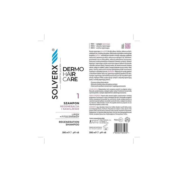 Solverx Dermo Hair Shampoo For Hair Regeneration And Hydration 250 Ml