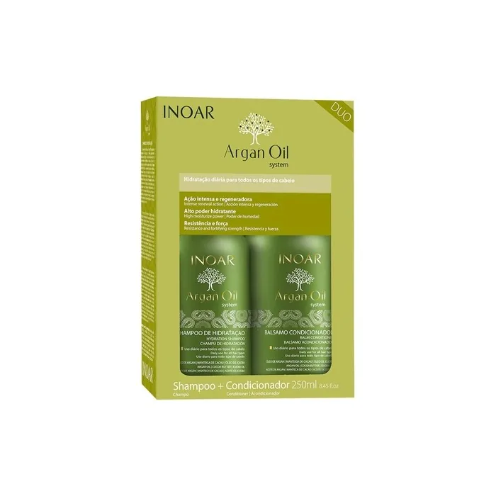 INOAR Argan Oil Shampoo and Conditioner for Stressed Hair Types 8.5 Ounces 250 Milliliters