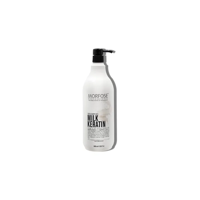 Morfose Milk Keratin Shampoo 1000ml With Keratin Proteins And Arginine Strengthens Hair And Adds Shine Sulfate And Paraben Free With Convenient Pump Bottle