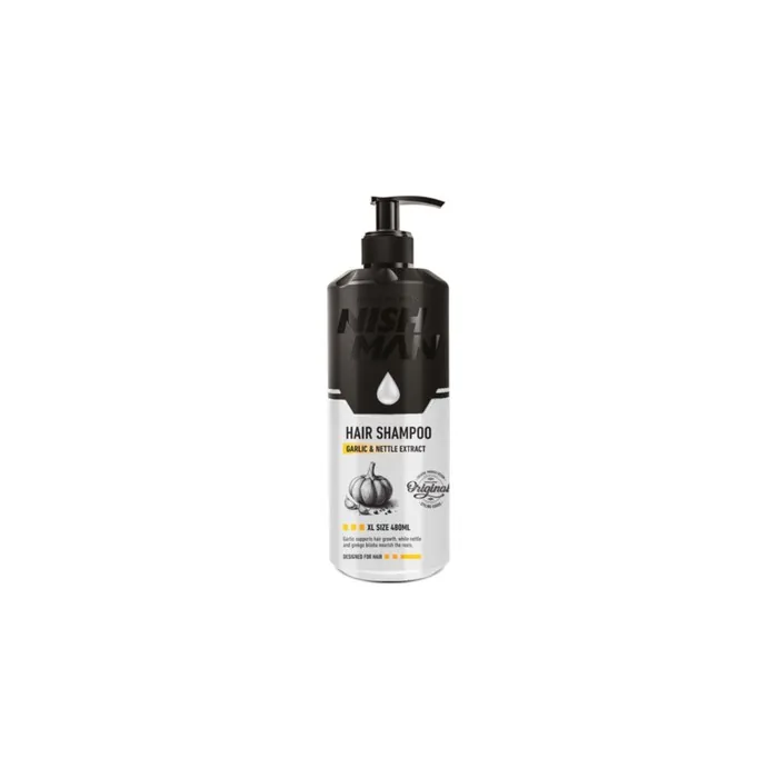 Nishman Garlic & Nettle Scented Hair Shampoo 480ml - Strengthening & Nourishing Formula
