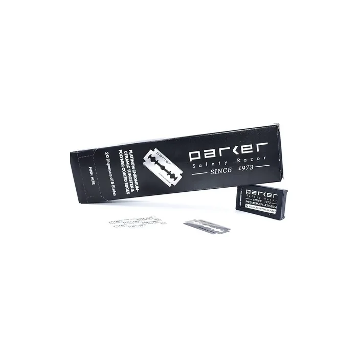 Parker Safety Razor Double Edge Safety Razor Blades Premium Platinum Stainless Steel with PTFE Tungsten and Chromium Coated Edges - 100 Count