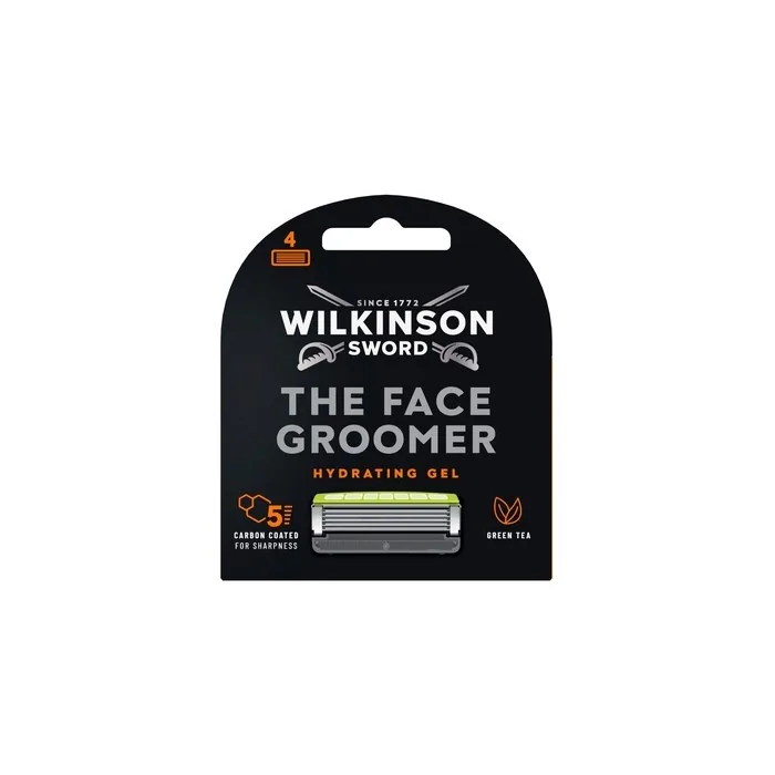 Wilkinson Sword The Face Groomer Men's Shaver and Beard Trimmer with Hydrating Green Tea Gel 4 Count