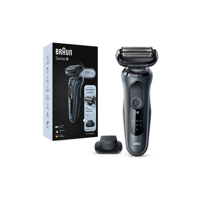 Braun Series 6 Men's Shaver with EasyClick Attachment, Electric Shaver & Precision Trimmer, SensoFlex, Wet&Dry, Rechargeable & Cordless, Father's Day Gift, 61-N1200s, Gray