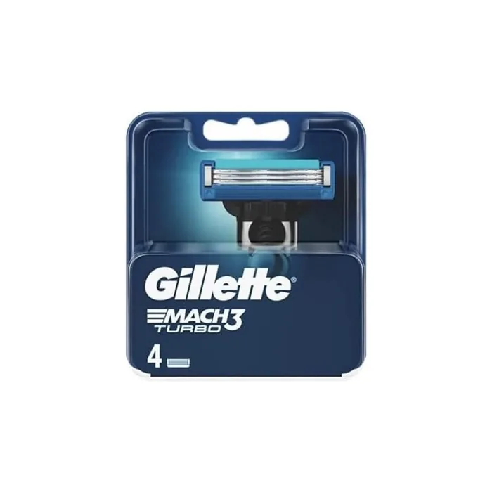 Gillette Mach3 Turbo Replacement Blades For Razor - 4 Pieces