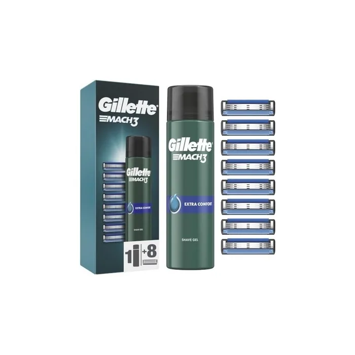 Gillette Replacement Heads Mach3 8 Pieces Extra Comfort Shaving Gel 200 Ml