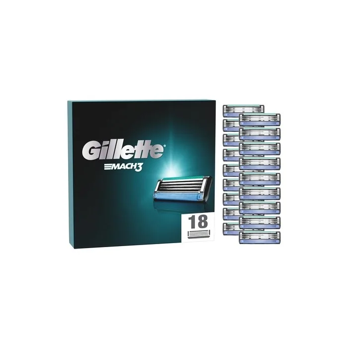 Gillette Mach3 Razor Blades 18 Replacement Parts 3 Blades Micro Guard Optimal Glide Effect with Lubricating Strip Up to 15 Shaves with 1 Blade Pack of 18