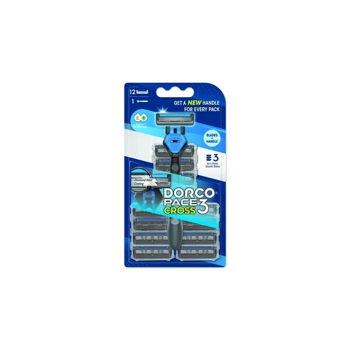 Disiclin Dorco Pace3 Cross Men's Razor With 3 Blades And 12 Replacement Cartridges