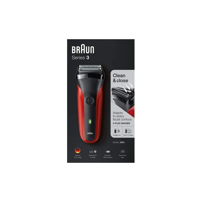 Braun 300S Electric Shaver - Black Red
