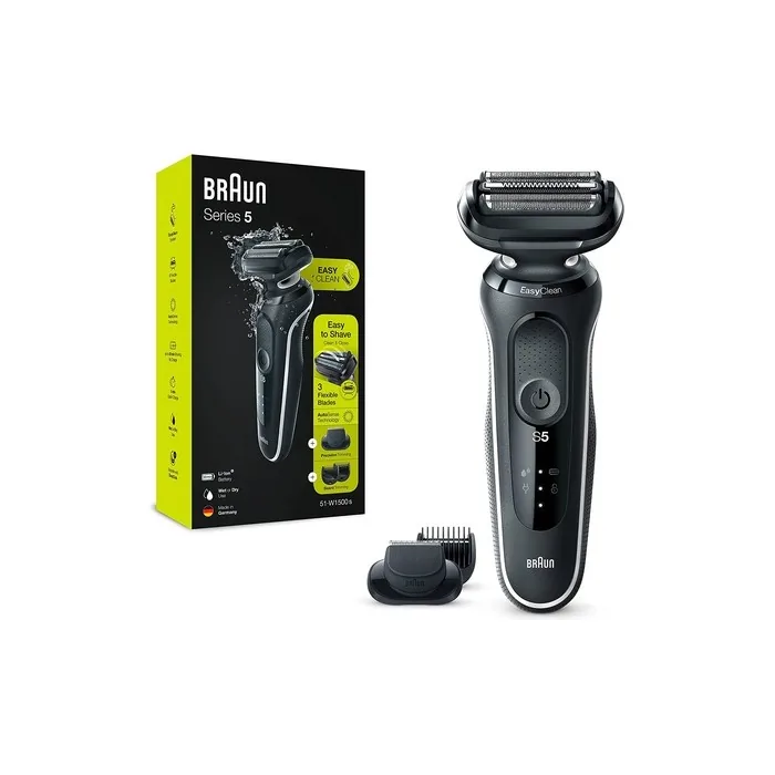 Braun Series 5 Men's Electric Shaver and Beard Trimmer with EasyClick Attachment, EasyClean, Wet & Dry, Rechargeable & Cordless - White
