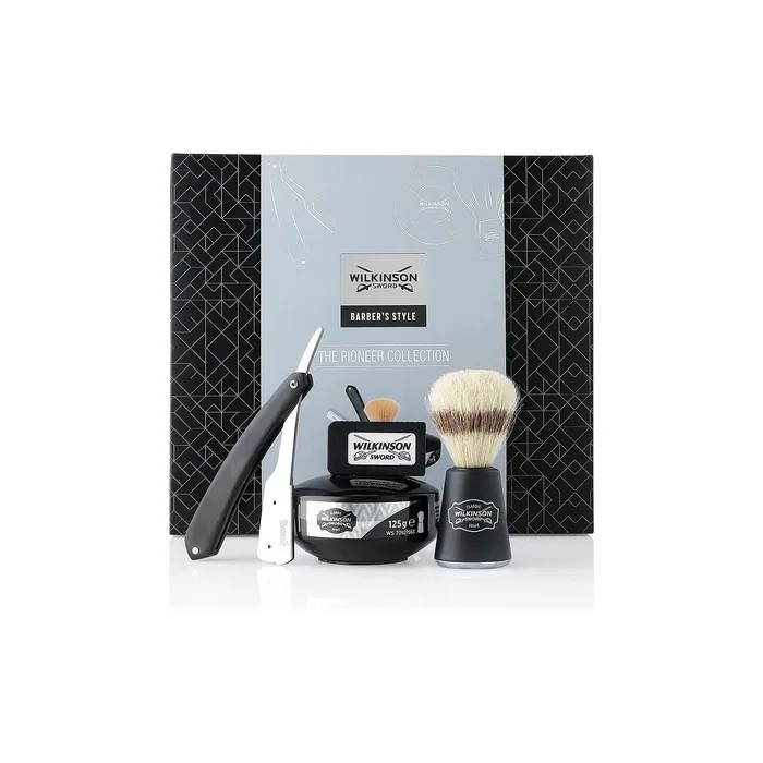 WILKINSON SWORD Barber's Style Pioneer Collection Razor with 5 Double Blades, Shaving Brush, and Shaving Soap