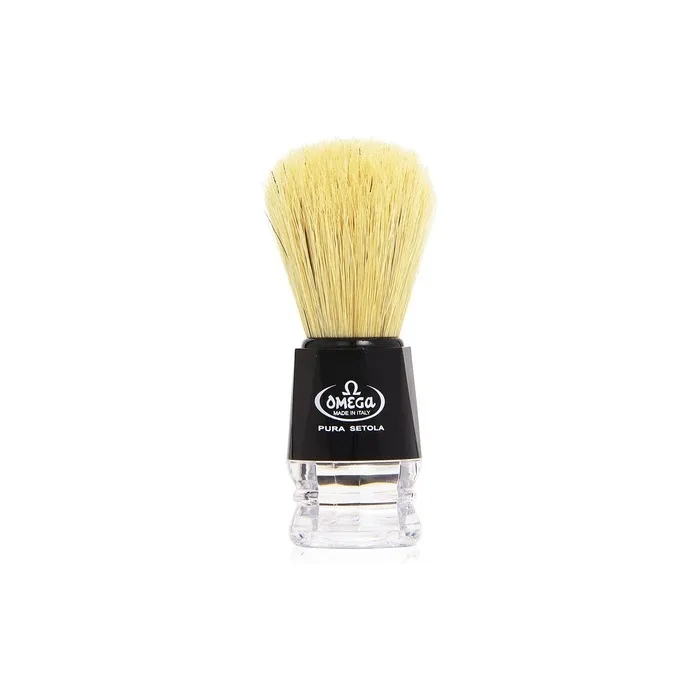 Omega of Italy Boar Hair Shaving Brush with Black/Clear Plastic Handle