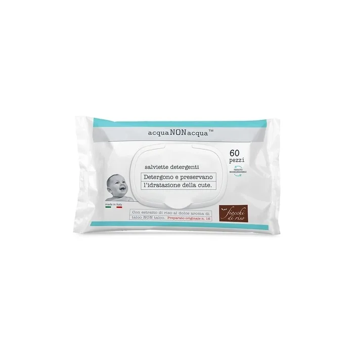 Fiocchi di Riso Water-Resistant Cleansing Wipes 60 Pieces with Plaque - Banana Scented - Cleanses and Preserves Skin Moisture and Soothes Redness