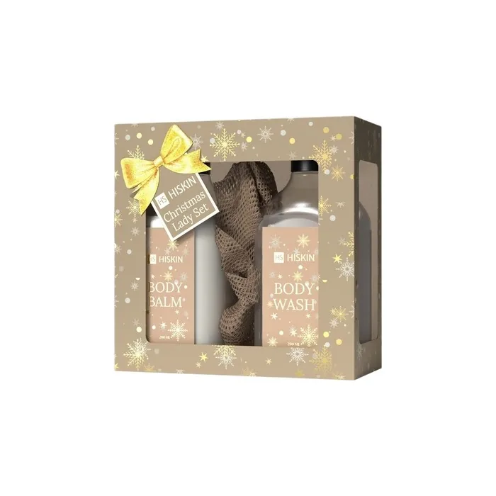 Hiskin Christmas Lady Set Body Balm 200ml Shower Gel 200ml Beige Washcloth