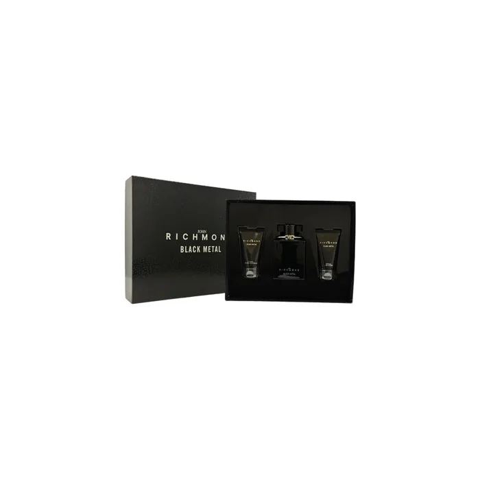 John Richmond Black Metal Set Includes Natural Cleansing Shower Gel 50 Ml Body Lotion 50 Ml And Eau De Parfum For Men 100 Ml