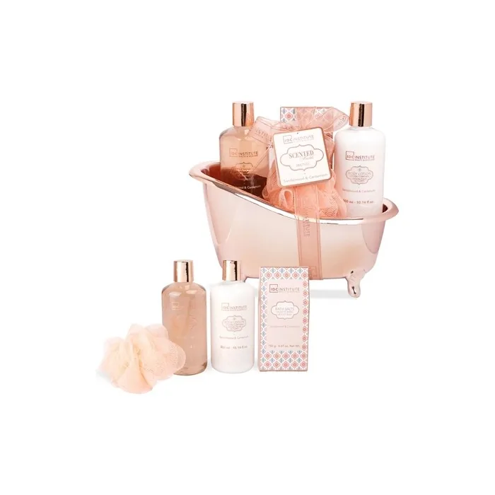 IDC Institute Bronze Bath Set with Shower Gel, Body Lotion, Bath Salts, and Sponge - 4 Pieces
