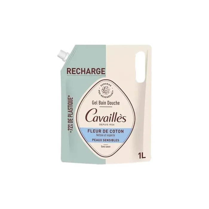 Cavailles Shower Gel Sensitive Skin Cotton Flower Eco-Refill 1 L