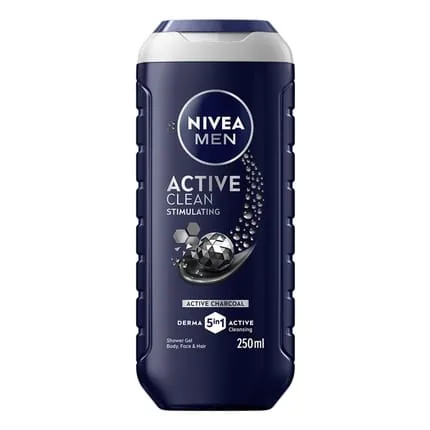 NIVEA Men Active Clean Shower Gel 250ml - Stimulating Gel for Body, Face & Hair