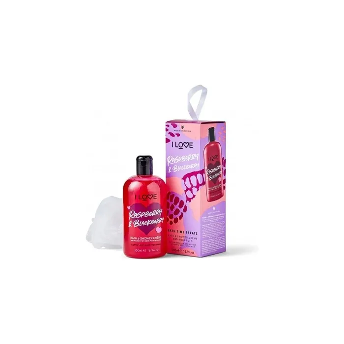 I Love Raspberry & Blackberry Hydrating Shower Gel For All Skin Types 500 Ml With I Love Body Sponge