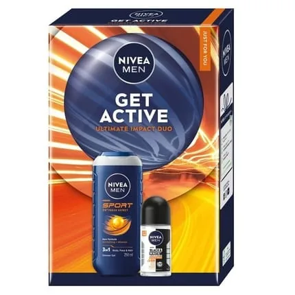 Nivea Men Get Active Ultimate Impact Duo Sport 24h Fresh Effect Shower Gel 3 In 1 And Black & White Invisible 5 In 1 Antiperspirant Rollon 50ml