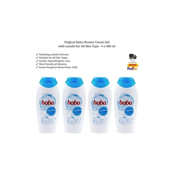 Original Hungarian Baba Cream Shower Gel with Lanolin for All Skin Types 400ml - Pack of 4