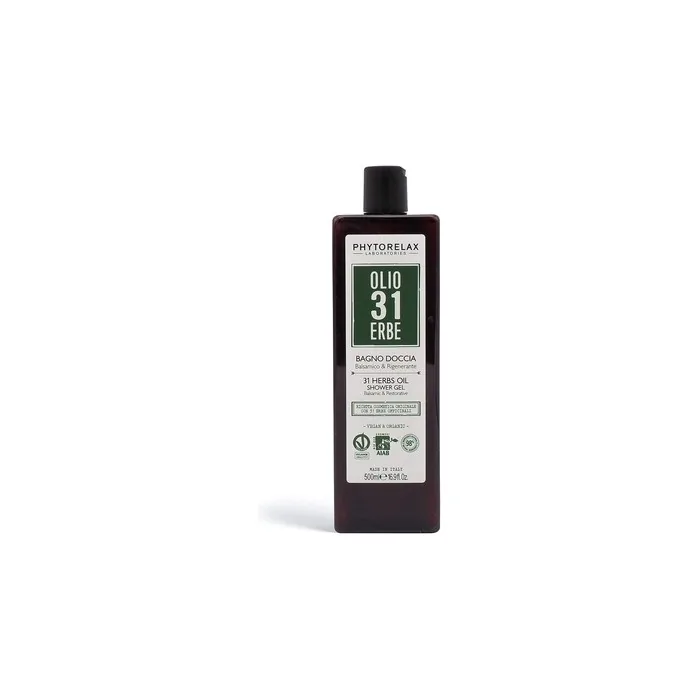 Phytorelax Laboratories Vegan & Organic Herbal Oil 31 Shower Gel Balsamic and Regenerating 500ml