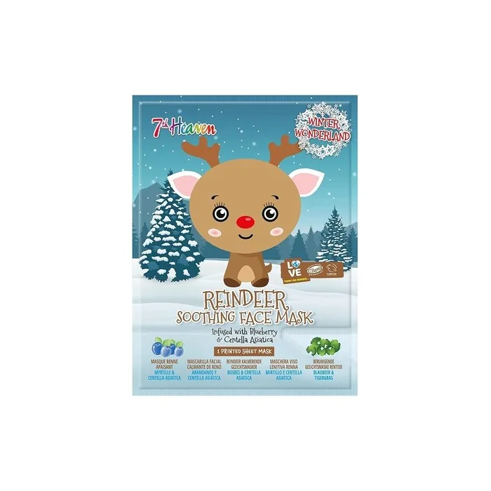 7th Heaven Winter Wonderland Reindeer Facial Sheet Mask Infused With Blueberry