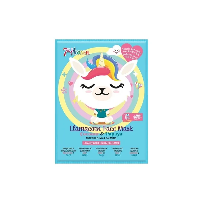 7th Heaven Llamacorn Sheet Face Masks Skincare Set for Kids Aged 8+ Coconut & Papaya Calming Hydrating Moisturizing