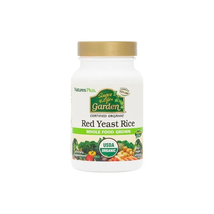 NaturesPlus Source of Life Garden Red Yeast Rice Organic Supplement with Monacolins 60 Capsules