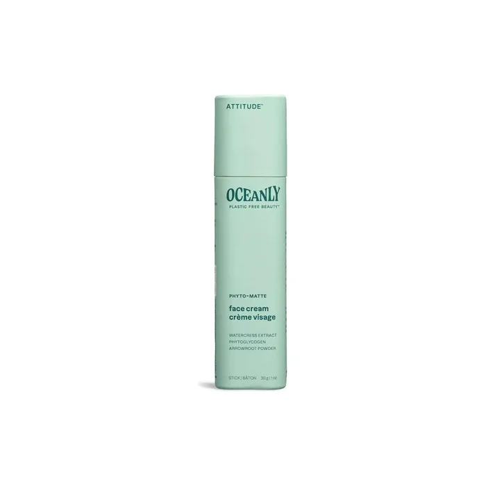 ATTITUDE Oceanly Face Cream Stick EWG Verified Plant and Mineral-Based Ingredients Vegan Skin Care Products PHYTO MATTE Unscented 30 grams