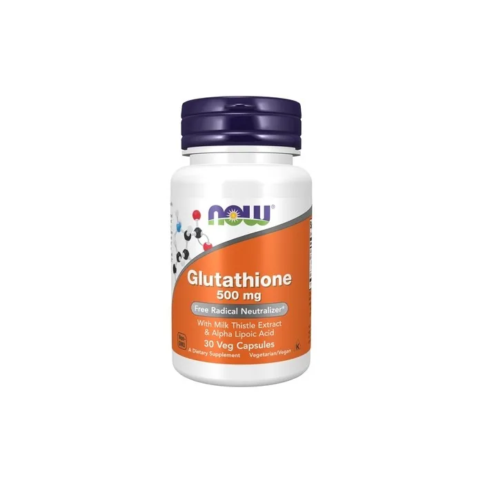 NOW Foods Glutathione with Milk Thistle Extract and Alpha Lipoic Acid 500mg - 30 Vegetable Capsules