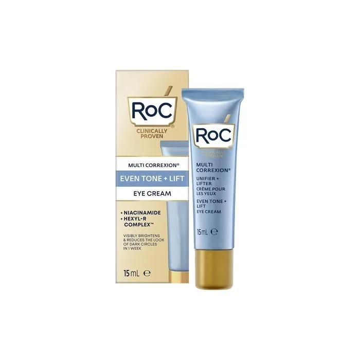 RoC Multi Correxion Even Tone + Lift Eye Cream Brightening and Dark Circle Solution Anti-Aging Eye Formula Visibly Reduces Fine Lines and Wrinkles Niacinamide and Hexyl-R Complex 15ml