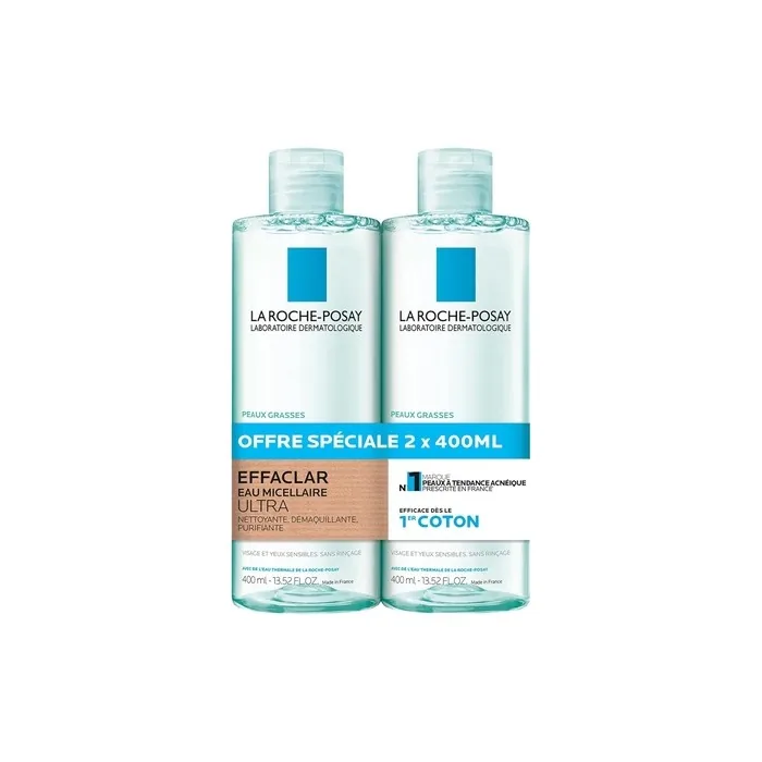 La Roche-Posay Effaclar Ultra Micellar Water for Oily Skin 400ml - Pack of 2