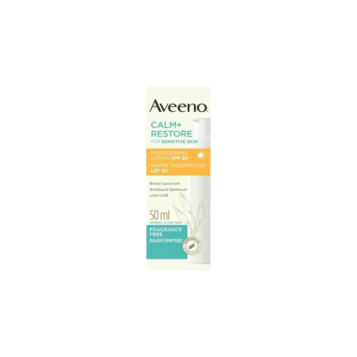 Aveeno Calm+Restore Oat Day Cream SPF 50 50ml Broad Spectrum UVA/UVB