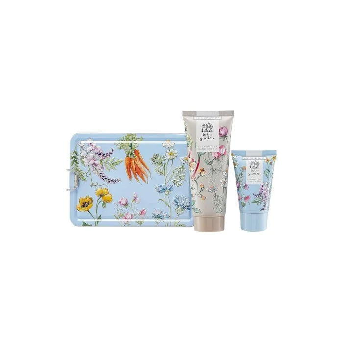 Heathcote & Ivory In The Garden Hand Care Tin 100ml Hand Cream 50ml Exfoliating Hand Wash
