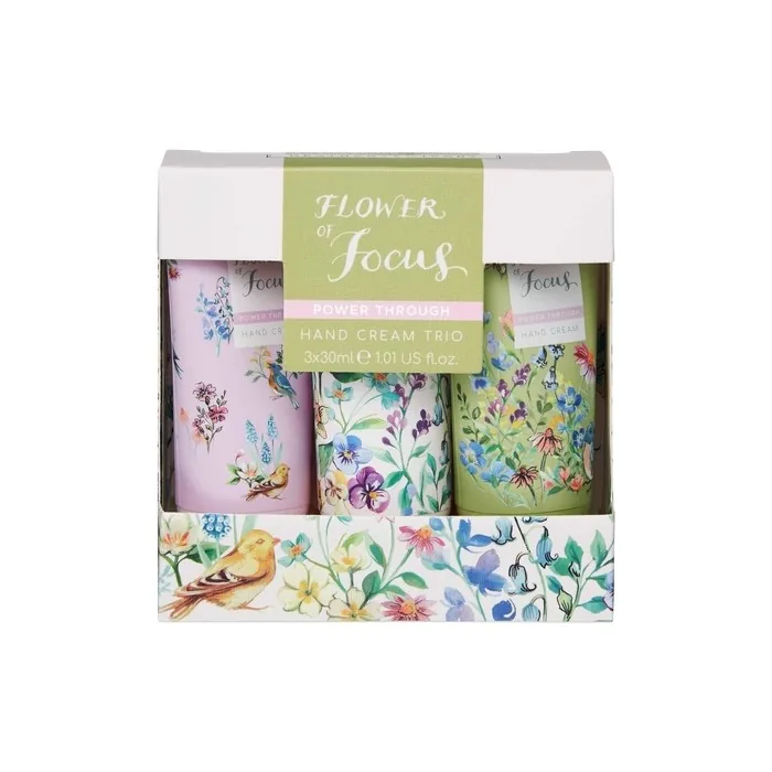 Heathcote & Ivory Flower of Focus Hand Cream Trio Vegan Rosemary Lavender Sweet Orange Travel Set 3 x 30ml