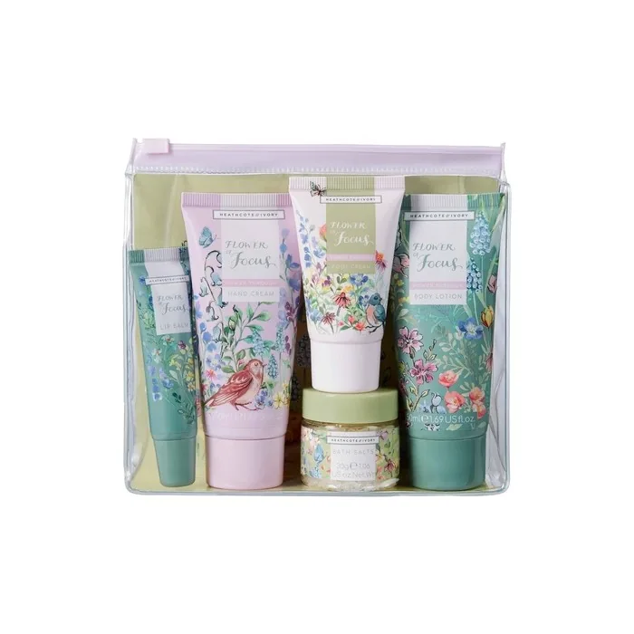 Heathcote & Ivory Flower of Focus Top to Toe Kit Hand Cream Body Lotion Foot Cream Bath Salts Lip Balm Cruelty Free Vegan Friendly