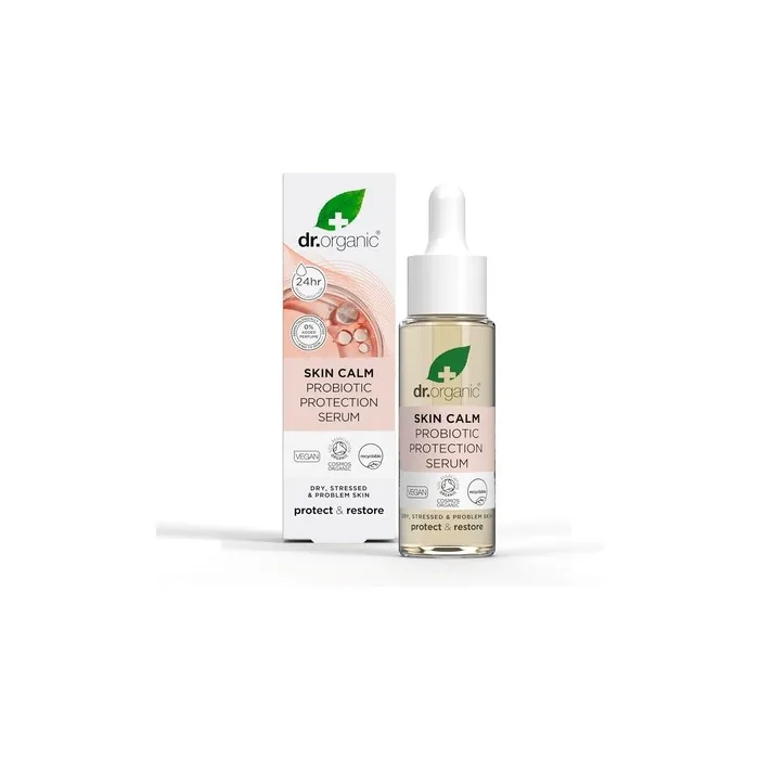 Dr Organic Skin Calm Probiotic Protection Serum For Redness Dry Sensitive Irritable Skin 24hr Moisture Dermatologically Tested Vegan Cruelty Free Paraben Sls Free Certified Organic