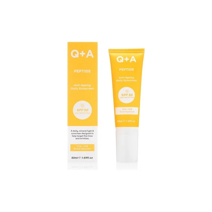 Q+A Peptide Anti-Ageing Daily Sunscreen SPF 50 Lightweight Broad-Spectrum UVA/UVB Collagen-Boosting Hydrating Radiance-Enhancing 95% Natural Vegan Facial SPF 50ml